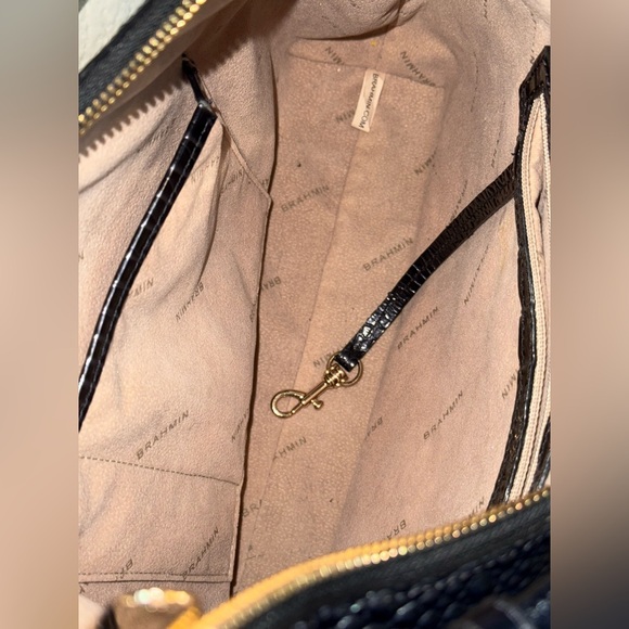 BRAHMIN Tabitha Black Crocodile-Embossed Hobo Bag with Glossy Finish - Picture 12 of 16